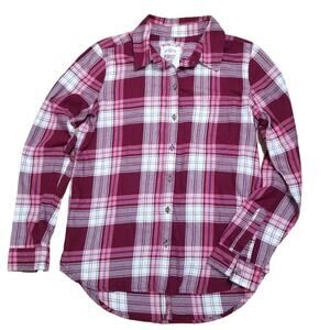 Perfect Shirt Women's Plaid Button Up Shirt Long Cuffed Sleeves Round Hem Size S